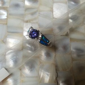 Blue fire opal ring / amethyst? Sterling silver
